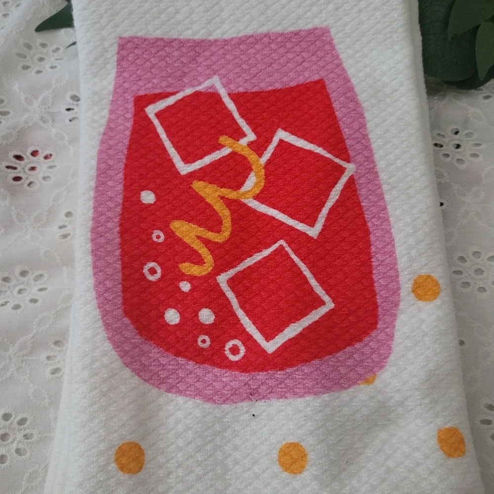 Kate Spade White Towels with Red and Pink Drink Design